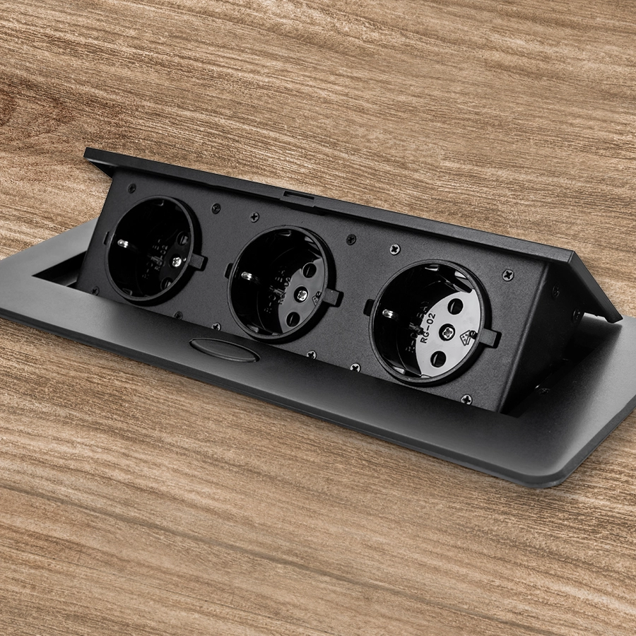 Otwierane gniazdo blatowe, nowoczesne gniazdo meblowe, eleganckie gniazdo otwierane, gniazdo do blatu