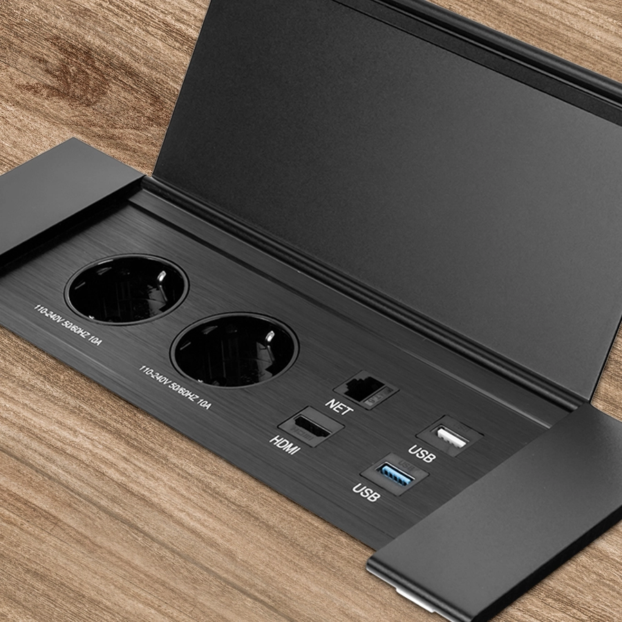 Otwierane gniazdo blatowe, nowoczesne gniazdo meblowe, eleganckie gniazdo otwierane, gniazdo do blatu